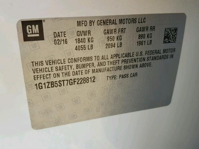 1G1ZB5ST7GF228812 - 2016 CHEVROLET MALIBU LS თეთრი ფოტო 10