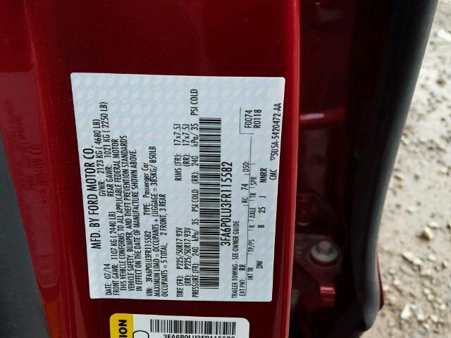 3FA6P0LU3FR115582 - 2015 FORD FUSION RED photo 10