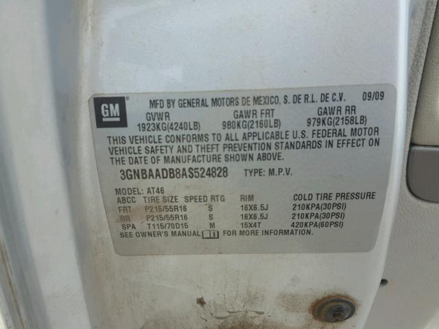 3GNBAADB8AS524828 - 2010 CHEVROLET HHR LS SILVER photo 10