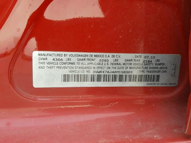 3VWRX7AJ4AM158369 - 2010 VOLKSWAGEN JETTA SE 红色 照片 10