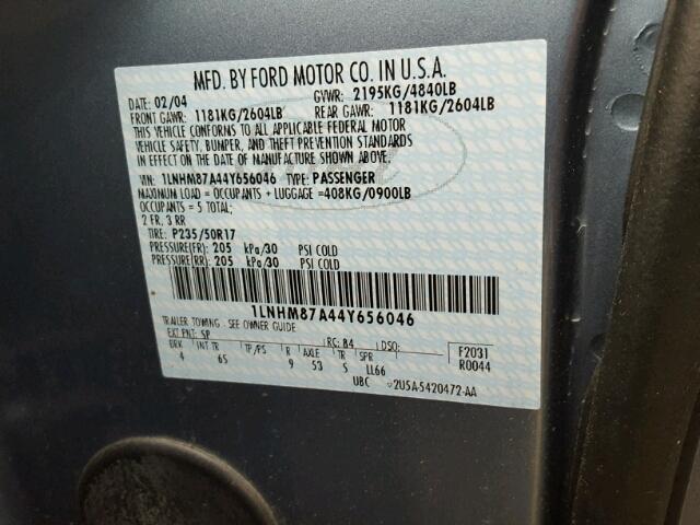 1LNHM87A44Y656046 - 2004 LINCOLN LS BLUE photo 10