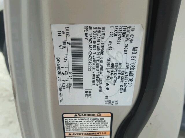 1FMZU63K24ZB42522 - 2004 FORD EXPLORER X SILVER photo 10