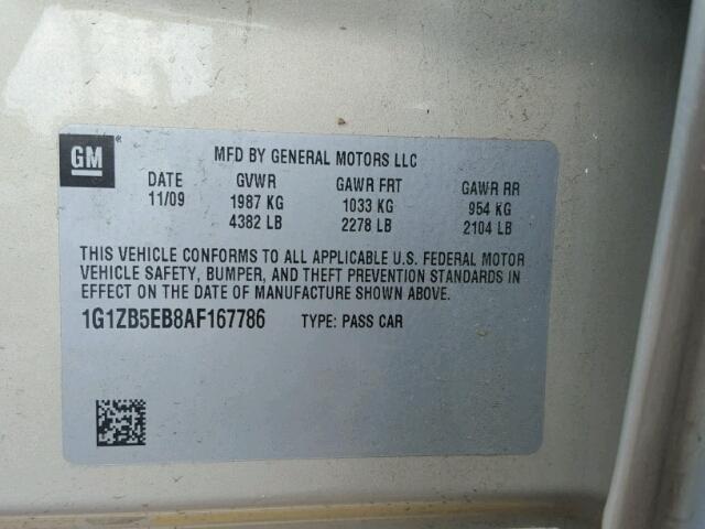 1G1ZB5EB8AF167786 - 2010 CHEVROLET MALIBU LS Алтын фото 10