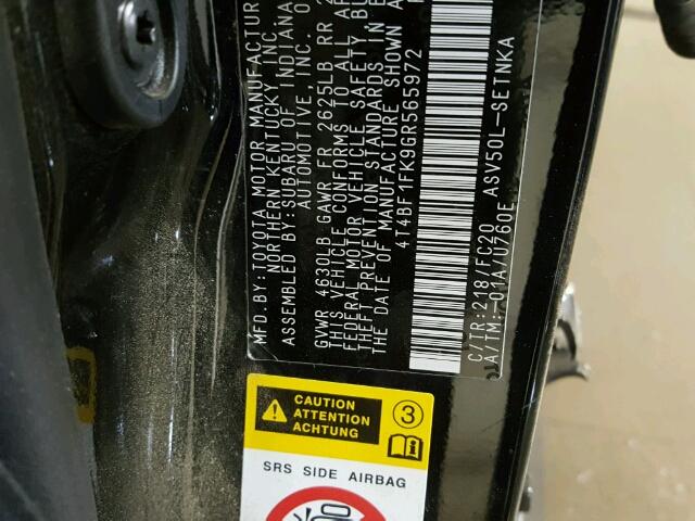 4T4BF1FK9GR565972 - 2016 TOYOTA CAMRY LE შავი ფოტო 10