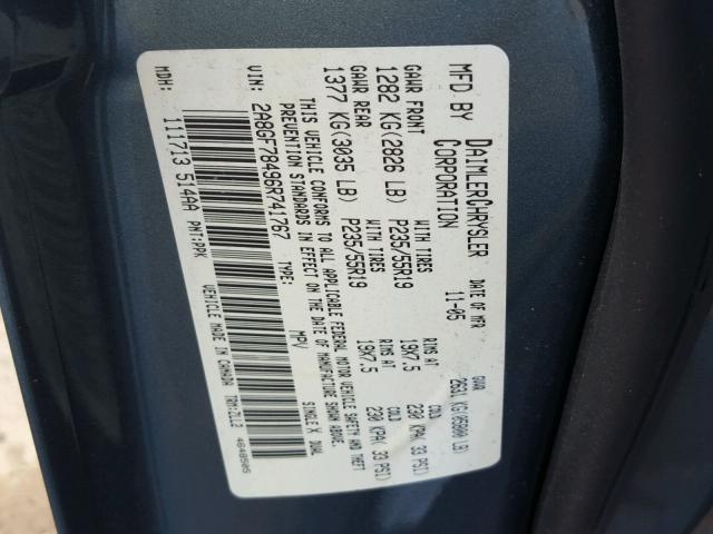 2A8GF78496R741767 - 2006 CHRYSLER PACIFICA L ტურკოუსი ფოტო 10