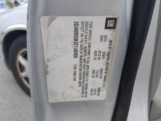 2G4WB55K021142458 - 2002 BUICK REGAL LS SILVER photo 10