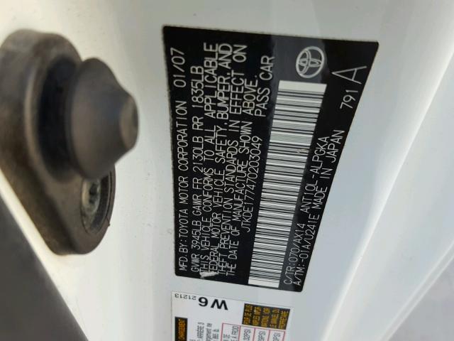 JTKDE177470203049 - 2007 TOYOTA SCION TC 白色 照片 10