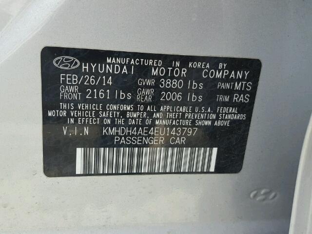 KMHDH4AE4EU143797 - 2014 HYUNDAI ELANTRA SE SILVER photo 10