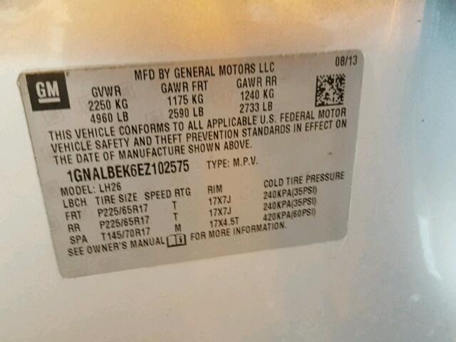 1GNALBEK6EZ102575 - 2014 CHEVROLET EQUINOX LT SILVER photo 10