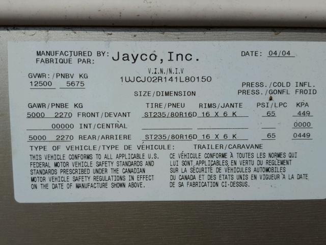 1UJCJ02R141L80150 - 2004 JAYC EAGLE WHITE photo 10