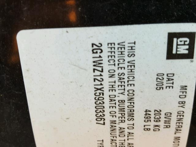 2G1WZ121X59303367 - 2005 CHEVROLET MONTE CARL 黑色 照片 10