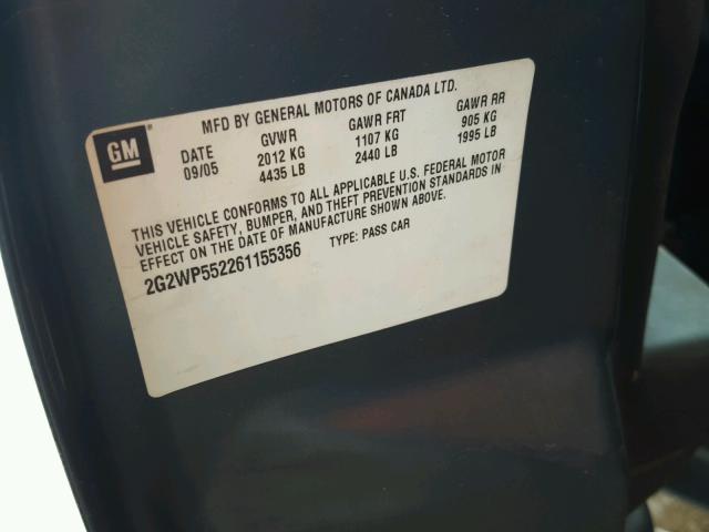 2G2WP552261155356 - 2006 PONTIAC GRAND PRIX BLUE photo 10