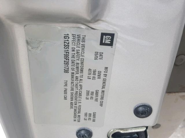 1G1ZS51F86F281738 - 2006 CHEVROLET MALIBU LS SILVER photo 10