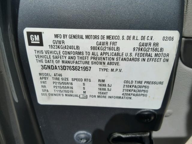 3GNDA13D76S621957 - 2006 CHEVROLET HHR LS GRAY photo 10