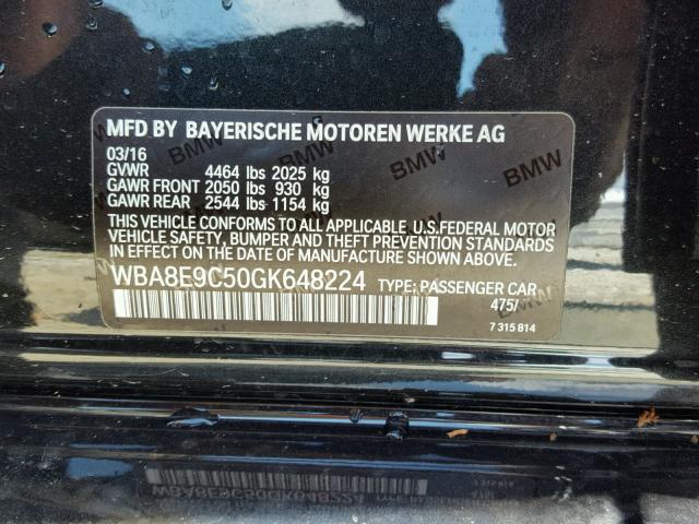 WBA8E9C50GK648224 - 2016 BMW 328 I SULE BLACK photo 10