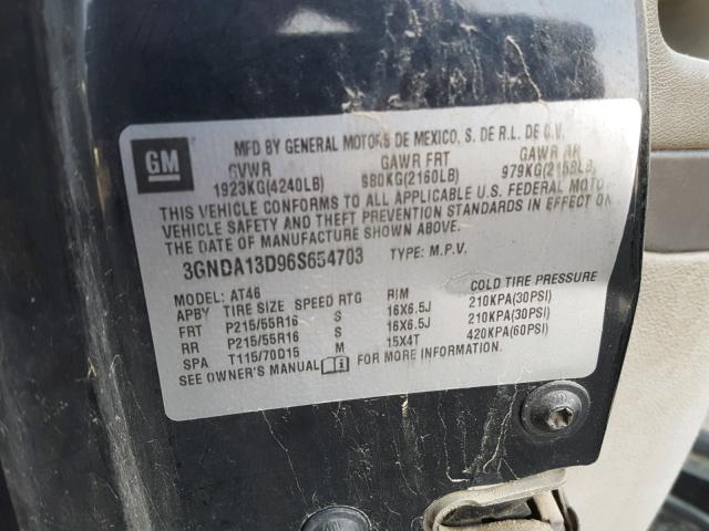 3GNDA13D96S654703 - 2006 CHEVROLET HHR LS BLACK photo 10