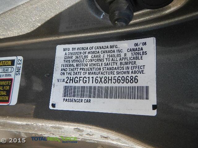 2HGFG116X8H569686 - 2008 HONDA CIVIC LX GRAY photo 12