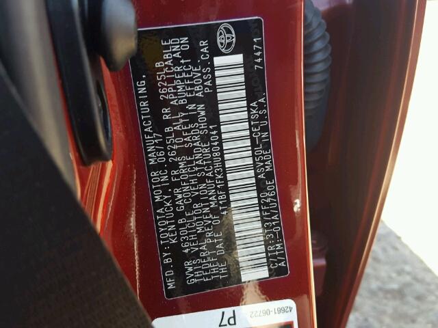 4T1BF1FK3HU804041 - 2017 TOYOTA CAMRY LE წითელი ფოტო 10