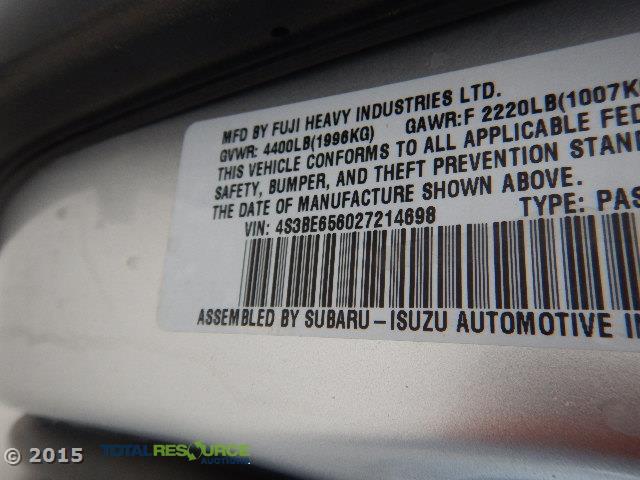 4S3BE656027214698 - 2002 SUBARU LEGACY GT GRAY photo 12