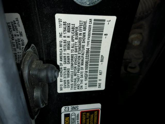 1HGFA16998L032864 - 2008 HONDA CIVIC EXL 黑色 照片 10