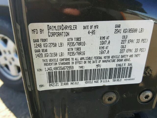 1J4GL48K55W672959 - 2005 JEEP LIBERTY SP BROWN photo 10