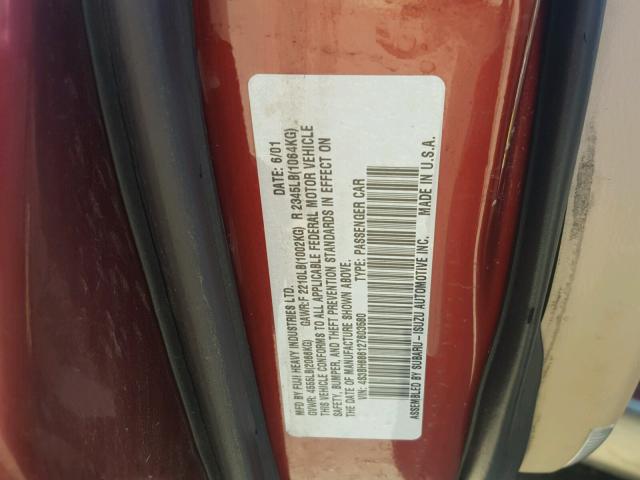 4S3BH686127603580 - 2002 SUBARU LEGACY OUT MAROON photo 10