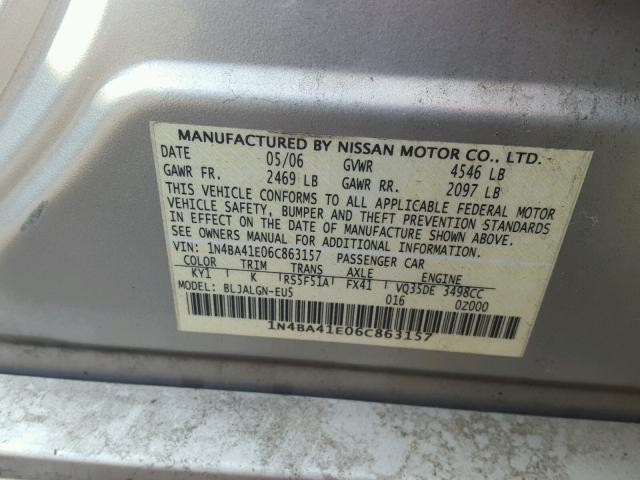 1N4BA41E06C863157 - 2006 NISSAN MAXIMA SE GRAY photo 10