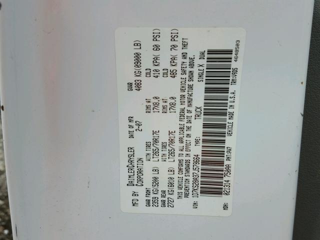 1D7KS28A37J578664 - 2007 DODGE RAM 2500 S WHITE photo 10