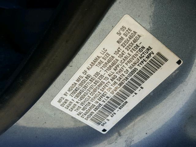 5FNRL38875B103595 - 2005 HONDA ODYSSEY TO BLUE photo 10