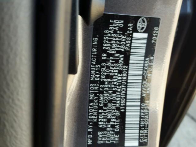 4T1BD1FKXFU168012 - 2015 TOYOTA CAMRY HYBR GRAY photo 10