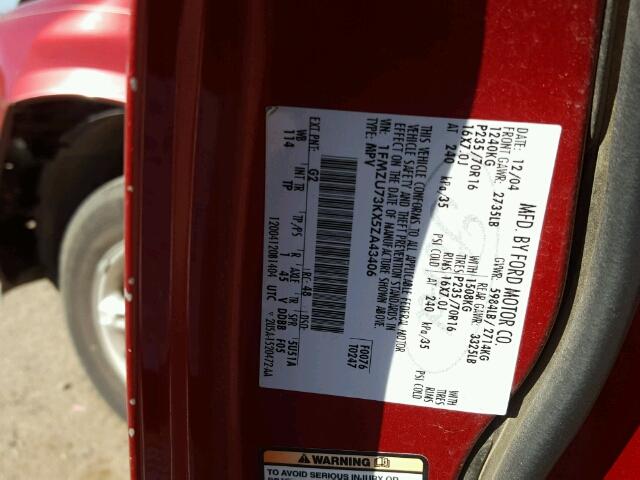 1FMZU73KX5ZA43406 - 2005 FORD EXPLORER X RED photo 10