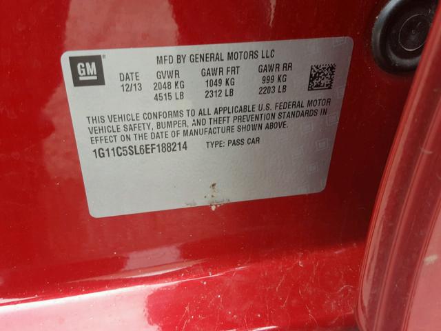 1G11C5SL6EF188214 - 2014 CHEVROLET MALIBU 1LT RED photo 10