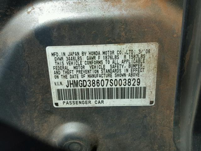 JHMGD38607S003829 - 2007 HONDA FIT S 灰色 照片 10