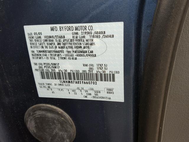 1LNHM87A85Y660702 - 2005 LINCOLN LS 蓝色 照片 10