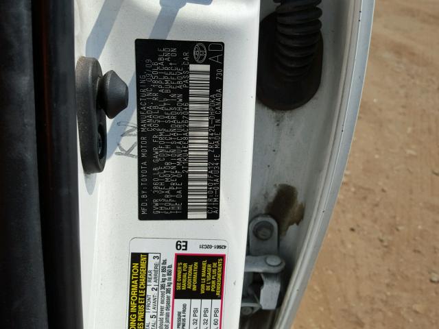 2T1KU4EE8AC267046 - 2010 TOYOTA COROLLA MA WHITE photo 10