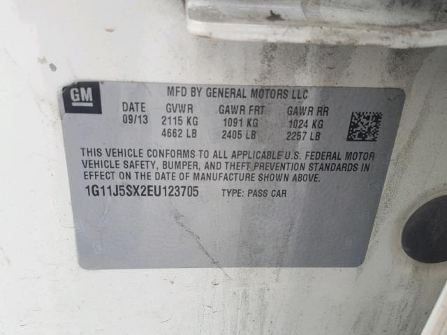 1G11J5SX2EU123705 - 2014 CHEVROLET MALIBU LTZ Ağ foto 10