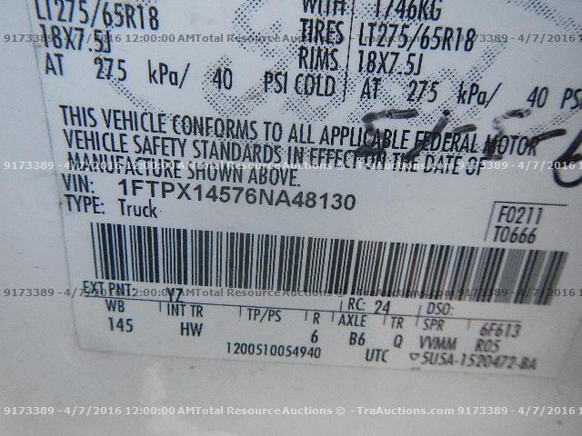 1FTPX14576NA48130 - 2006 FORD F150 WHITE photo 12