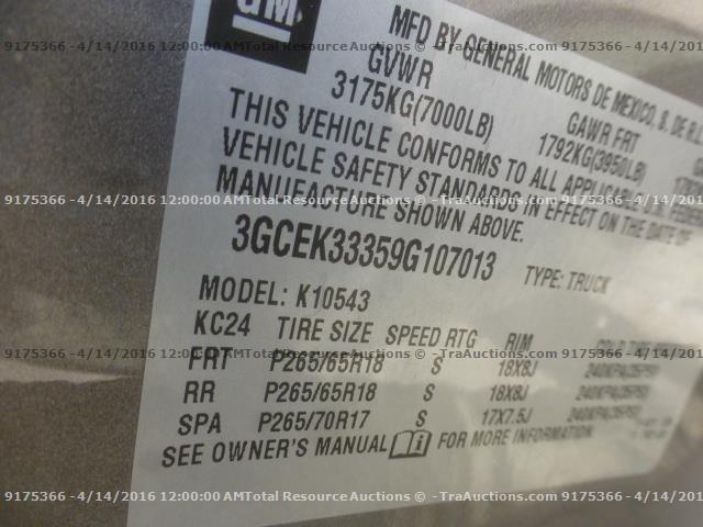 3GCEK33359G107013 - 2009 CHEVROLET SILVERADO GRAY photo 12