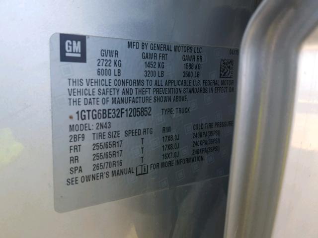 1GTG6BE32F1205852 - 2015 GMC CANYON SLE SILVER photo 10