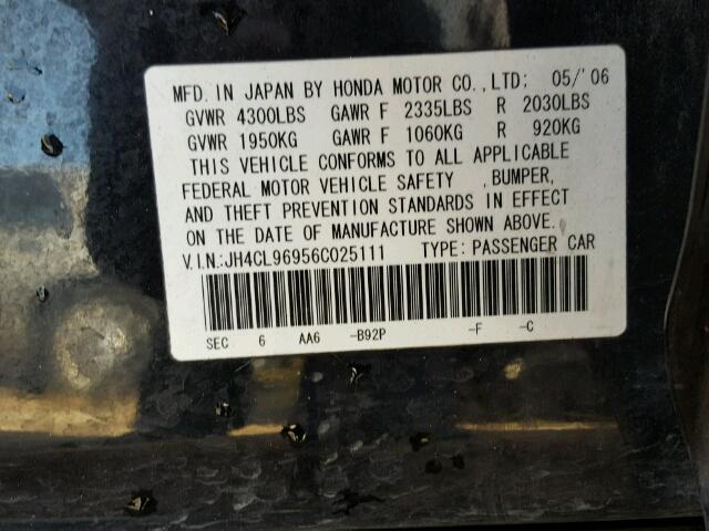 JH4CL96956C025111 - 2006 ACURA TSX BLACK photo 10