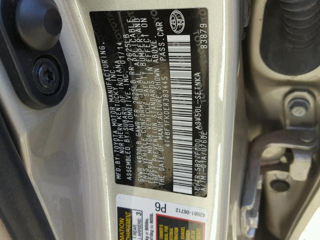 4T4BF1FK0ER383445 - 2014 TOYOTA CAMRY L SILVER photo 10