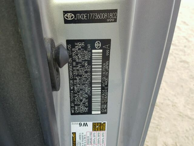 JTKDE177360081802 - 2006 TOYOTA SCION TC 银色 照片 10