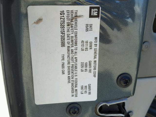 1G1ZT52815F305986 - 2005 CHEVROLET MALIBU LS ნაცრისფერი ფოტო 10