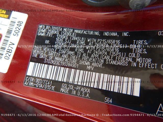 5TDZK23C19S284901 - 2009 TOYOTA SIENNA RED photo 12