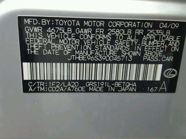 JTHBE96S390045713 - 2009 LEXUS GS 350 SILVER photo 10