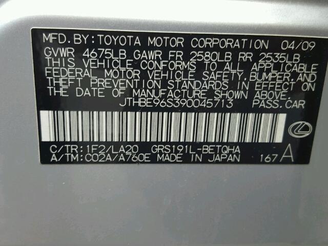 JTHBE96S390045713 - 2009 LEXUS GS SILVER photo 10