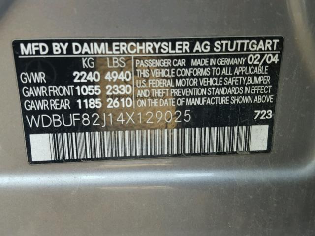 WDBUF82J14X129025 - 2004 MERCEDES-BENZ E 320 4MAT GRAY photo 10