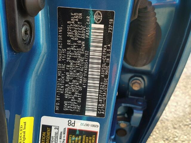 4T1BF1FK4GU547762 - 2016 TOYOTA CAMRY LE 蓝色 照片 10