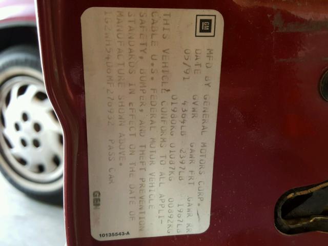 1G2WH54D6MF276932 - 1991 PONTIAC GRAND PRIX RED photo 10