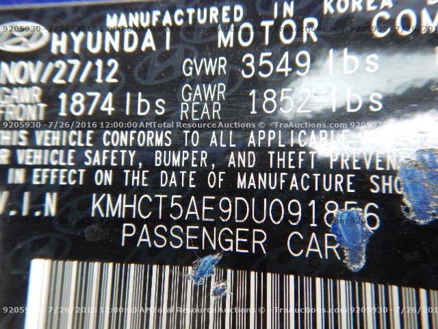 KMHCT5AE9DU091856 - 2013 HYUNDAI ACCENT GLS BLUE photo 12